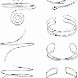 7PC Women's Alloy Open Arm Cuff Bracelets Set Minimalist Adjustable Jewelry